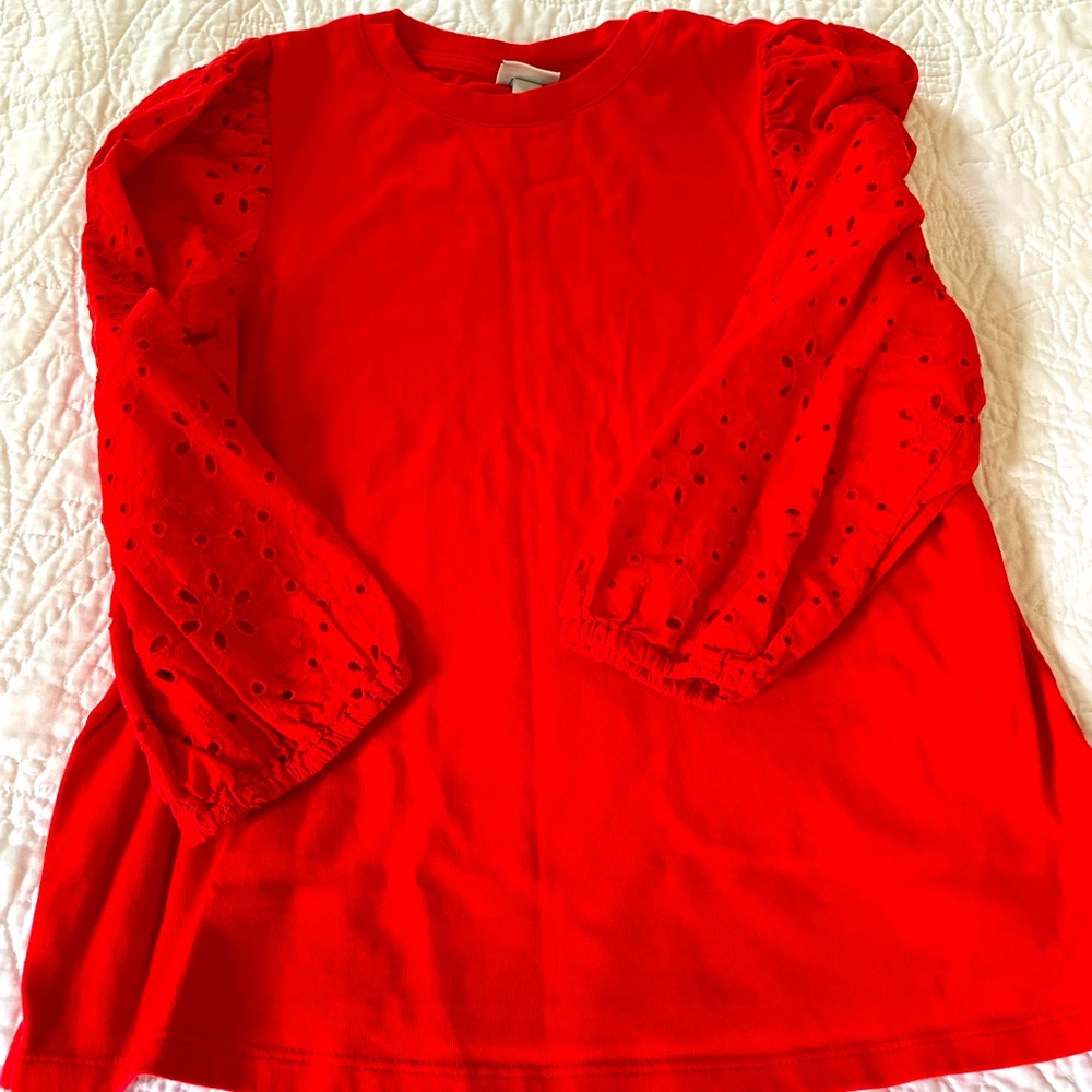 A New Day Red Shirt with Eyelet Sleeves